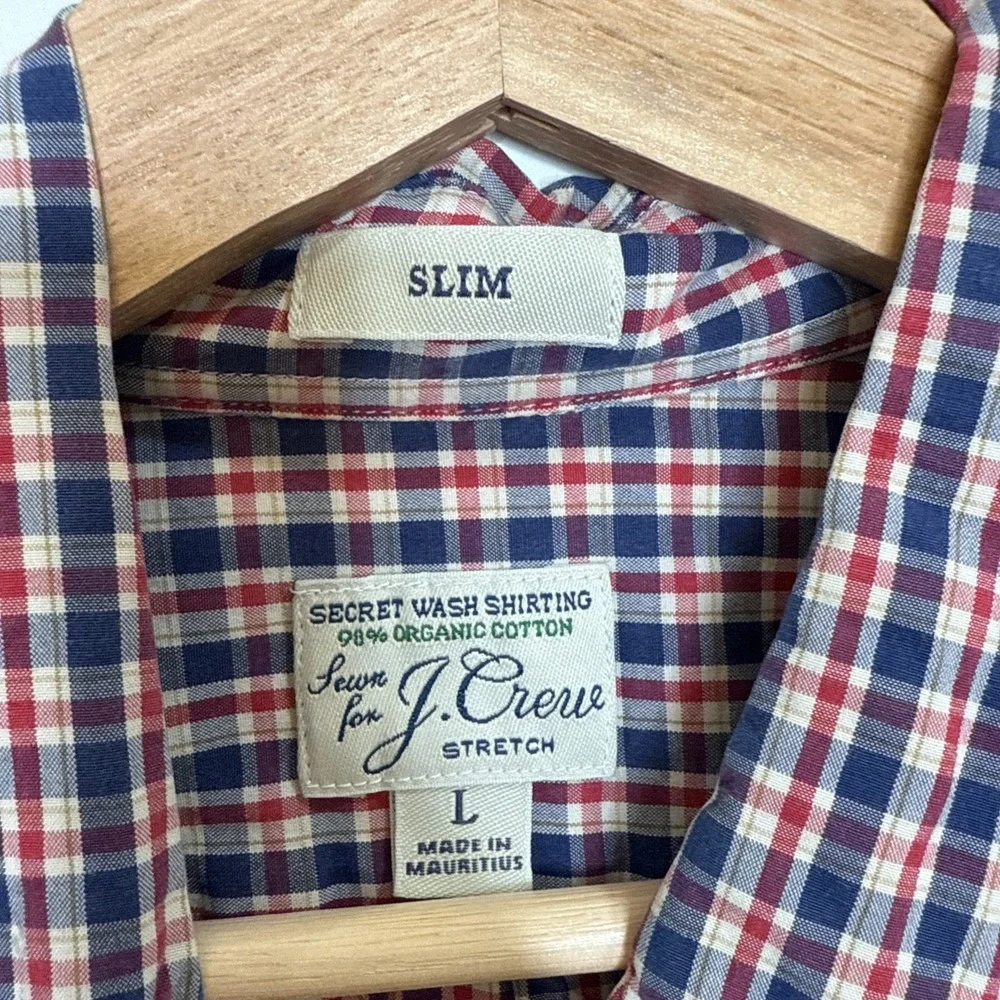 J.Crew Button Down Plaid Shirt Mens Larg Slim Secret Wash Organic Cotton Grunge‎